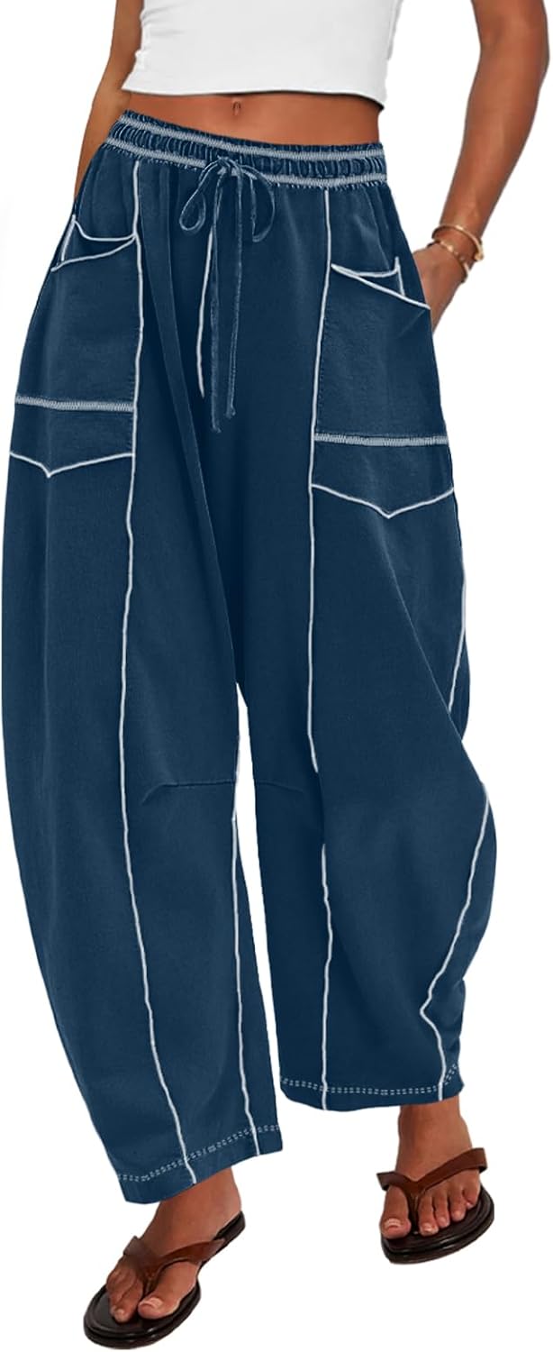 UNIANKIYA Womens Barrel Sweatpants Baggy Pants Wide Leg Sweat Pants Lounge Trousers with Pockets Casual Fall Clothes - Image 2