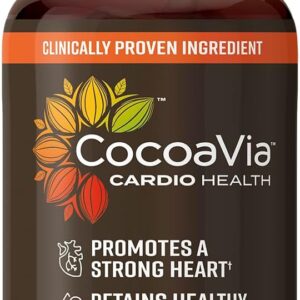CocoaVia Cardio Health Supplement, 30 Day, 500mg Cocoa Flavanols, Support Heart Health, Boost Nitric Oxide, Blood Circulation, Energy, Vegan, Dark Chocolate, 60 Capsules