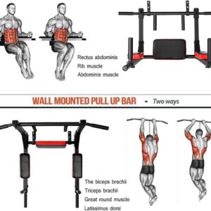 STARBRILLIANT Multi-functional Wall Mounted Pull Up Bar Heavy Duty Chin Up Bar for Home Gym Indoor Upper Body Workout, Power Tower Set Training Equipment Fitness Dip Stand Supports to 440 Lbs