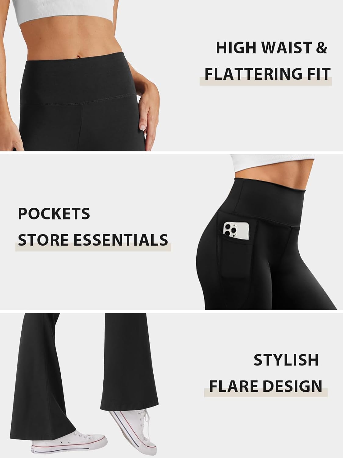 Women's High Waist Flare Yoga Pants Tummy Control Casual Bootcut Leggings with Side Pockets - Image 5