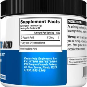 D Aspartic Acid Testosterone Booster for Men – 3120mg DAA D-Aspartic Acid Pre Workout Powder Muscle Builder for Men 3.12g – Men’s Health Supplement for Enhanced Drive Potency and Vigor – Unflavored