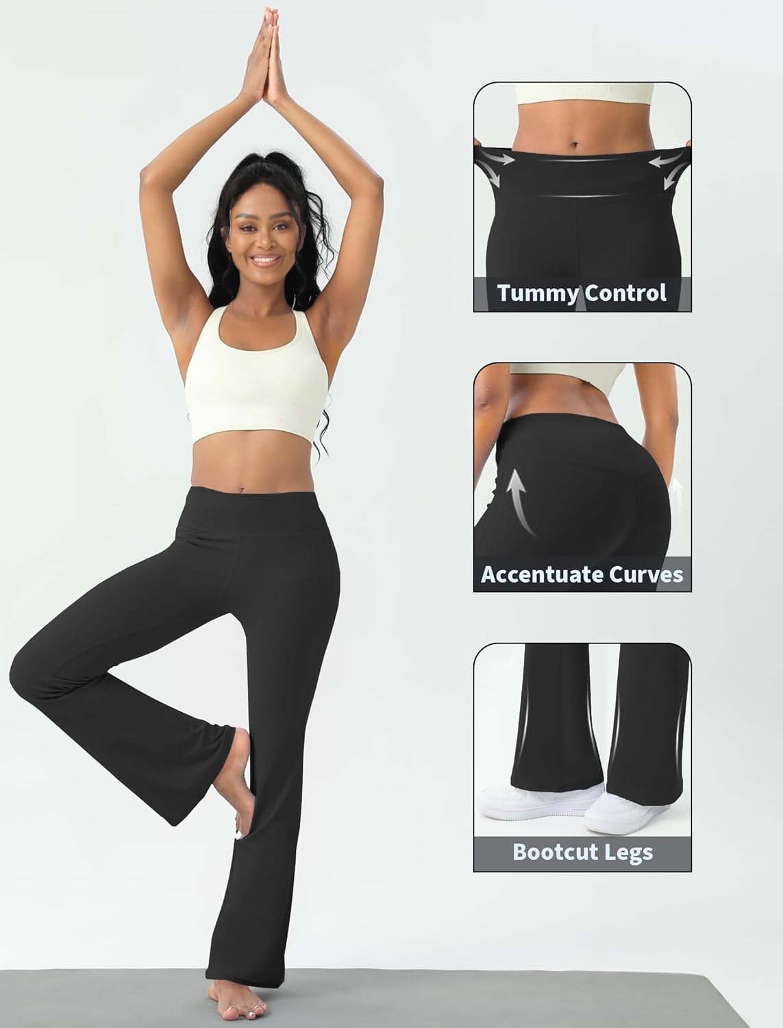 Women's Yoga Pants Bootcut Flare Leggings Flared Bell Bottom Leggings High-Waisted Workout Pants Tummy Control - Image 4