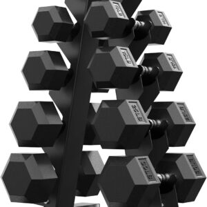 PAPABABE Hex Dumbbell Sets with Rack, 60-550lb Rubber Coated Dumbbell Weight Set and Storage Rack, Multiple Options Hand Weights for Strength Training