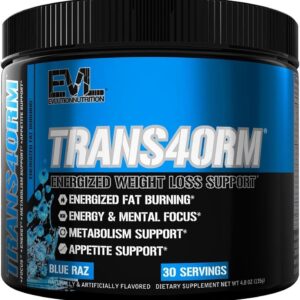 Evlution Thermogenic Fat Burning Support Powder Nutrition Trans4orm Fast Acting Energy Powder to Support Fast Metabolism Weight Loss and Mental Focus with CLA Carnitine and Alpha GPC – Blue Raz