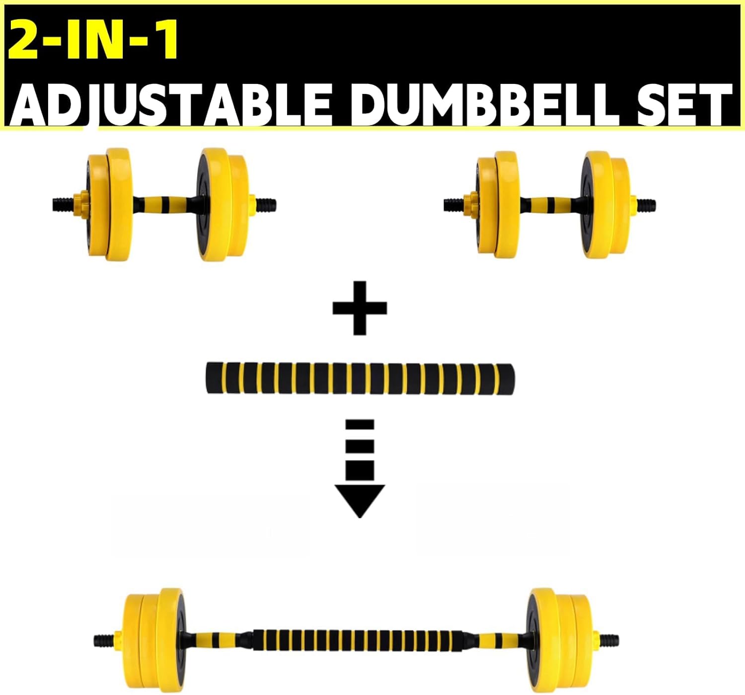 2-in-1 Adjustable Dumbbell Set for Home Gym, Multifunctional 33 LBS Free Weight Set Used As Dumbbell and Barbell, Perfect for Men Women Strength Training, Yellow+Black - Image 5
