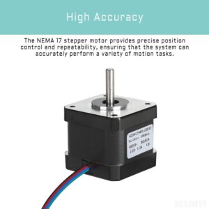 Nema 17 Stepper Motor 5PCS 0.28Nm/39.65oz.in High Torque 1.5inch(38mm) Bipolar 1.3A-2.86V 1.8 Deg 2 Phase-4 Lead for 3D Router/CNC Milling Engraving Machine