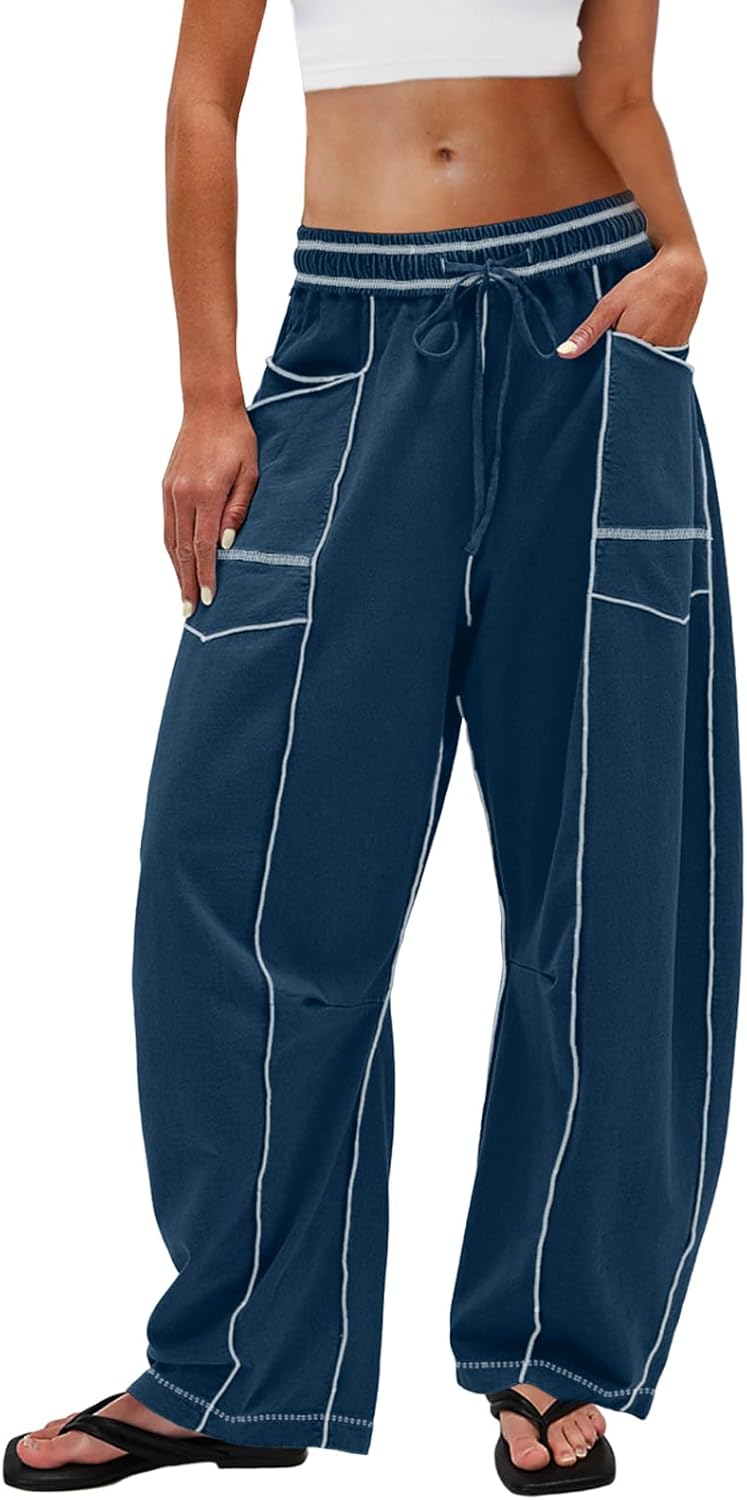 UNIANKIYA Womens Barrel Sweatpants Baggy Pants Wide Leg Sweat Pants Lounge Trousers with Pockets Casual Fall Clothes