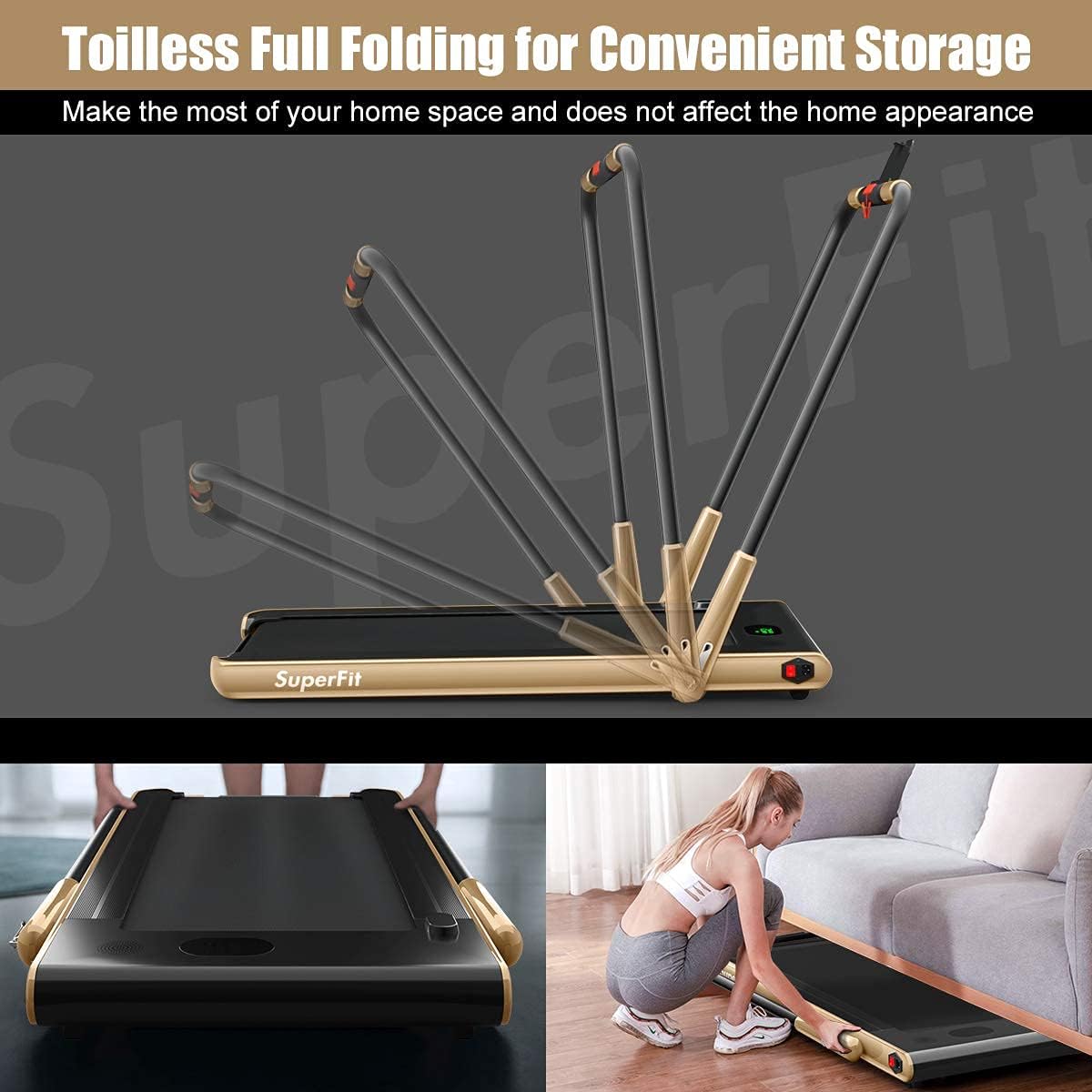 Goplus 2 in 1 Folding Treadmill, 2.25HP Under Desk Electric Superfit Treadmill, Installation-Free with APP Control, Remote Control, Bluetooth Speaker, LED Display, Walking for Home - Image 3