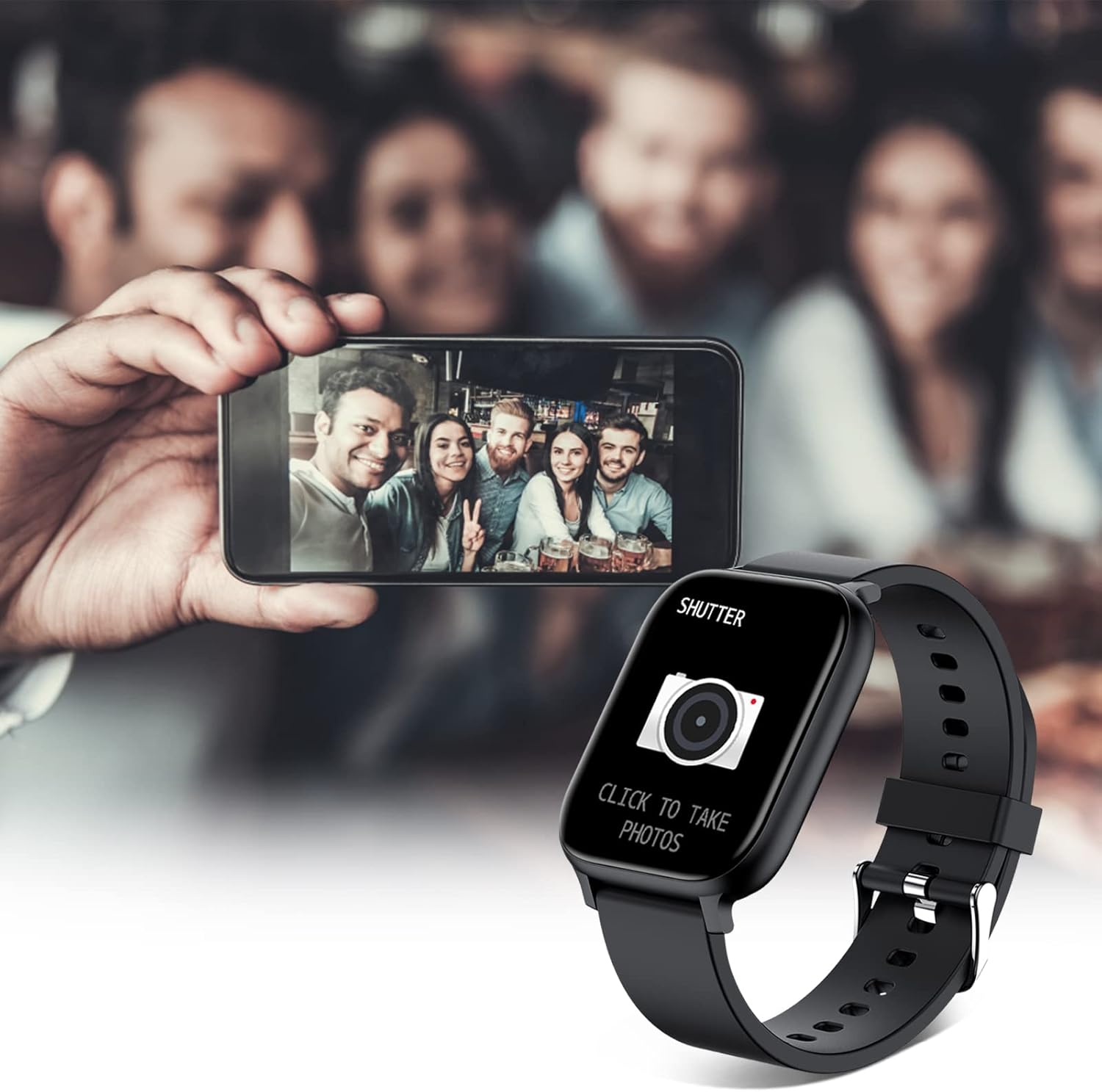Smart Watch for Men Women Compatible with iPhone Samsung Android Phone 1.83 inch Full Touch Screen IP68 Waterproof Bluetooh Fitness Tracker Heart Rate/Sleep Monitor, Black - Image 5