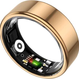 Smart Ring for Women&Men-Activity/Sleep/Heart Rate/HRV/Stress/Women’s Health Tracker-IP68 Waterproof/Wearable-No Subscription Fee Required-Compatible with iPhone &Android (Gold, 8)