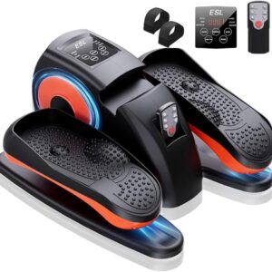 ESL Under Desk Elliptical – Portable Leg Exerciser with Pedal Strap for Seniors, Compact Seated Elliptical with Remote Control, LCD Display Electric Elliptical Trainers for Home