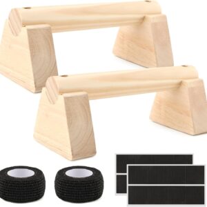 Wooden Push Up Stands & Handstand Parallettes Bars, Solid Wood Push Up Handles with Non-Slip Base for Home Gym, Calisthenics & Strength Training(Wood Color,Size:7.87inch)