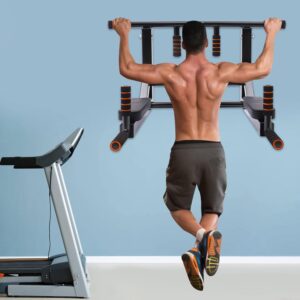 Wall-Mounted Pull Up Bars, Wall Pull Up Bar Body Press Pull Up Bar with Anti Slip Grip and Pu Backrest Suitable for Home Exercise, 440lbs Load Capacity