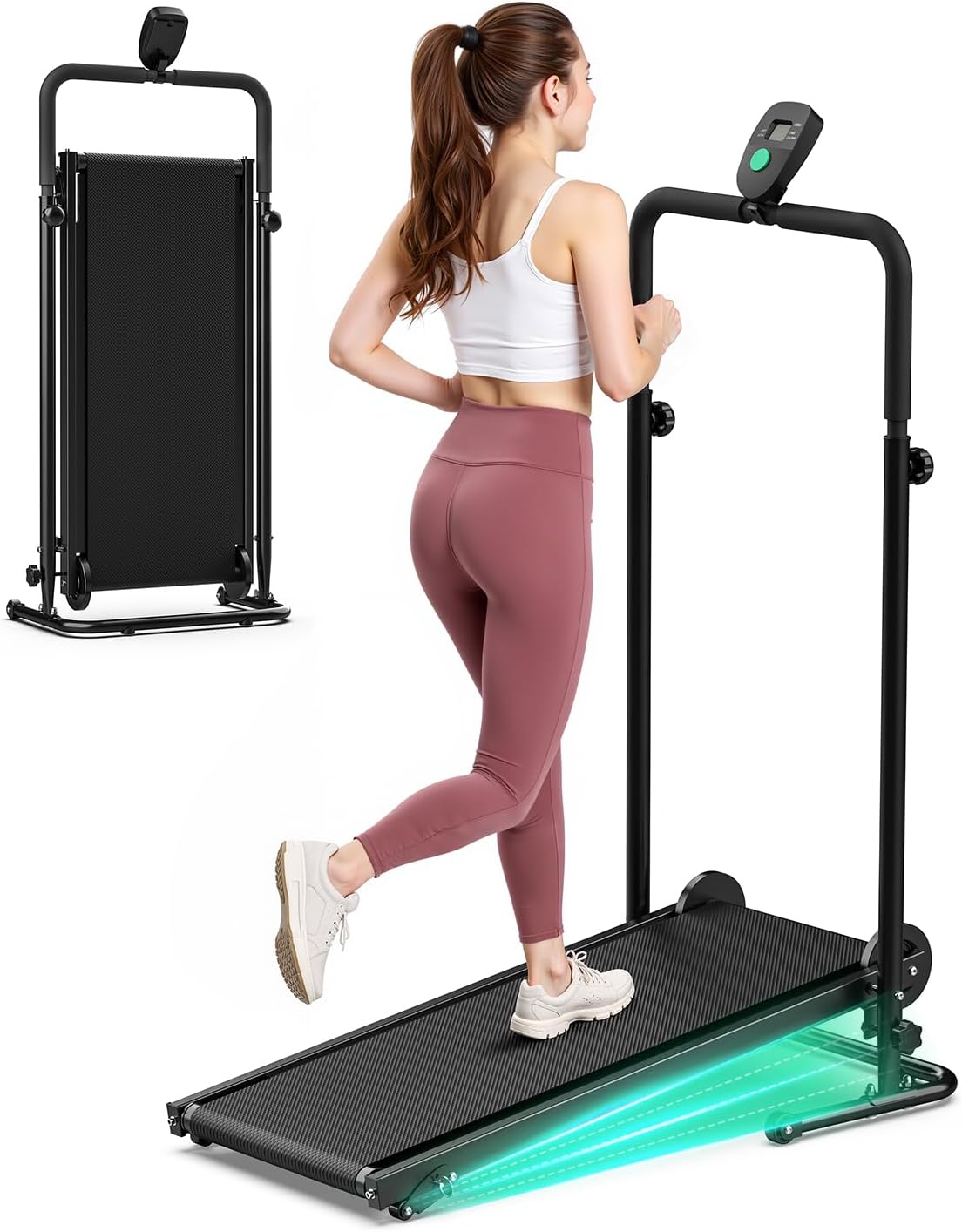 Non-Electric Treadmill with Dual Flywheel & Fixed Incline - FUNRAY Motorless Treadmill LCD Monitor, Non-Slip Belt, Compact Foldable Design for Small Home/Gym Use, Soft Foam Grips for Walking/Jogging