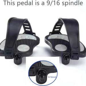 YBEKI Pro-Grade Exercise Bike Pedals with Adjustable Straps – 9/16″ & 1/2″ Spindle for Indoor Peloton/Schwinn/Spin Bikes | Heavy-Duty PP Plastic & PVC Straps + 500lb Capacity