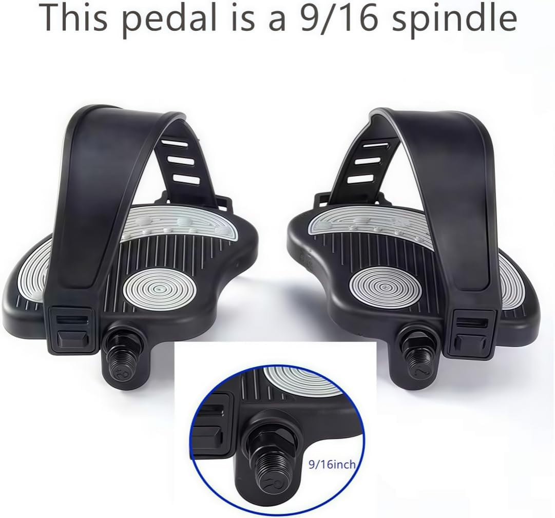 YBEKI Pro-Grade Exercise Bike Pedals with Adjustable Straps - 9/16" & 1/2" Spindle for Indoor Peloton/Schwinn/Spin Bikes | Heavy-Duty PP Plastic & PVC Straps + 500lb Capacity - Image 2