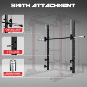 S1-V4 Smith Machine, 2000LBS Power Cage with Cable Crossover System, All-in-One Squat Rack with Smith Bar, Workout Cage Strength Training Equipment with Attachments