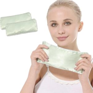 Flexseed Eye Pillow, Hot or Cold Weighted Satin Eye Mask Perfect for Sleeping, Yoga, Meditation, Pack of 2 (Green)