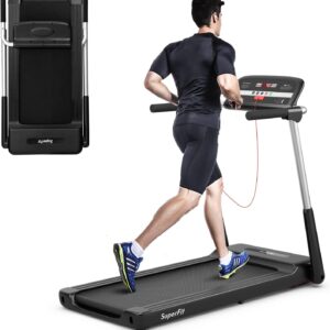 GYMAX Foldable Treadmill, 2.25HP Portable Treadmill with App Control & LED Monitor, Compact Running Walking Jogging Machine for Small Space, Home Gym Workout Fitness Folding Treadmill
