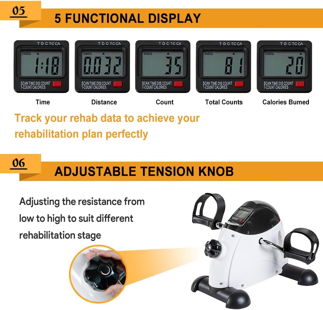 Under Desk Bike Pedal Exerciser, Portable Mini Exercise Bike with LCD Display for Home/Office, Desk Cycle for Leg/Arm with Handle, Leg Exerciser While Sitting for Seniors - Image 6