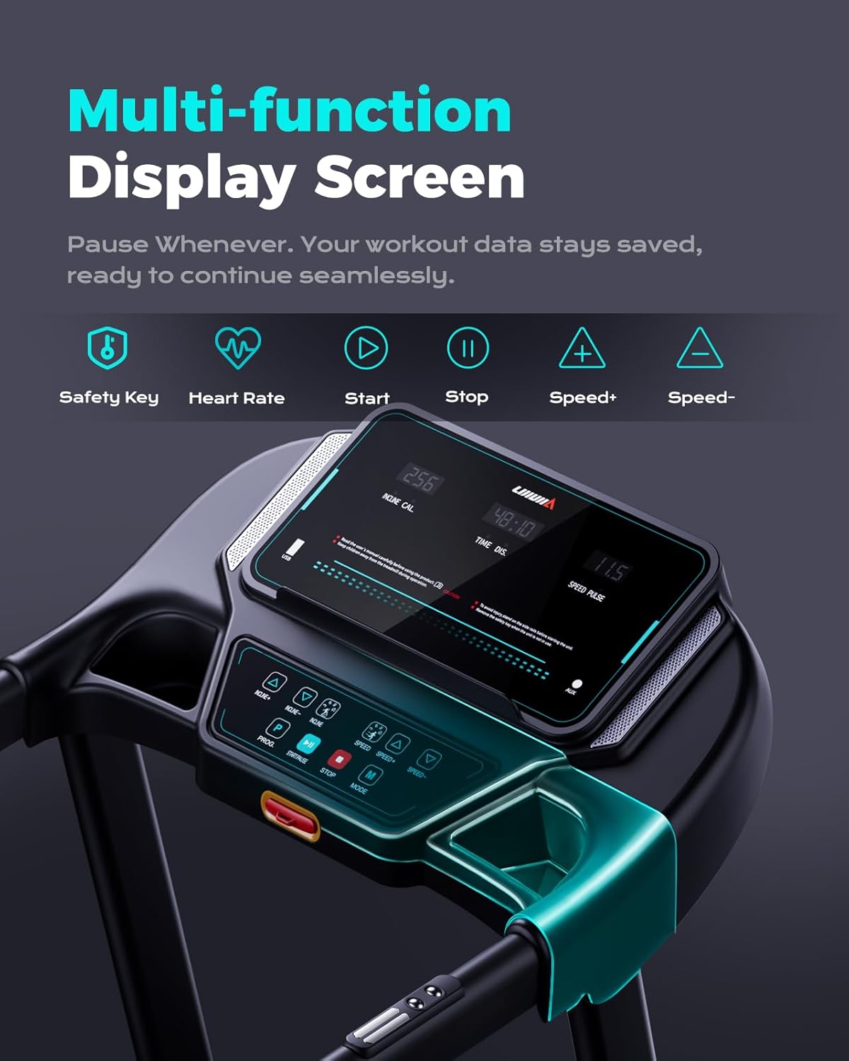 Treadmill for Home, 3.0HP Folding Treadmill with Incline, 300 lbs Capacity, Bluetooth & Heart Rate Sensor, Space-Saving Design - Image 3