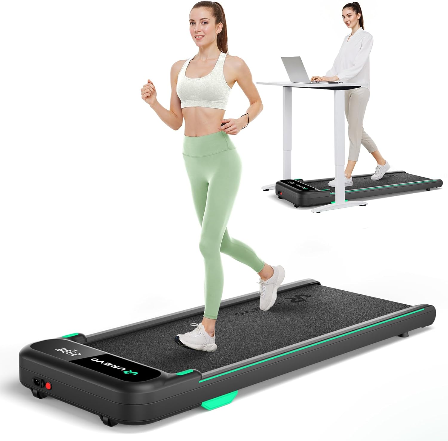 UREVO Smart Walking Pad, Quiet Under Desk Treadmill with APP & Remote, Portable Shock-Absorbing Walking Jogging Machine, Sleek Compact Design for Home Office Fitness