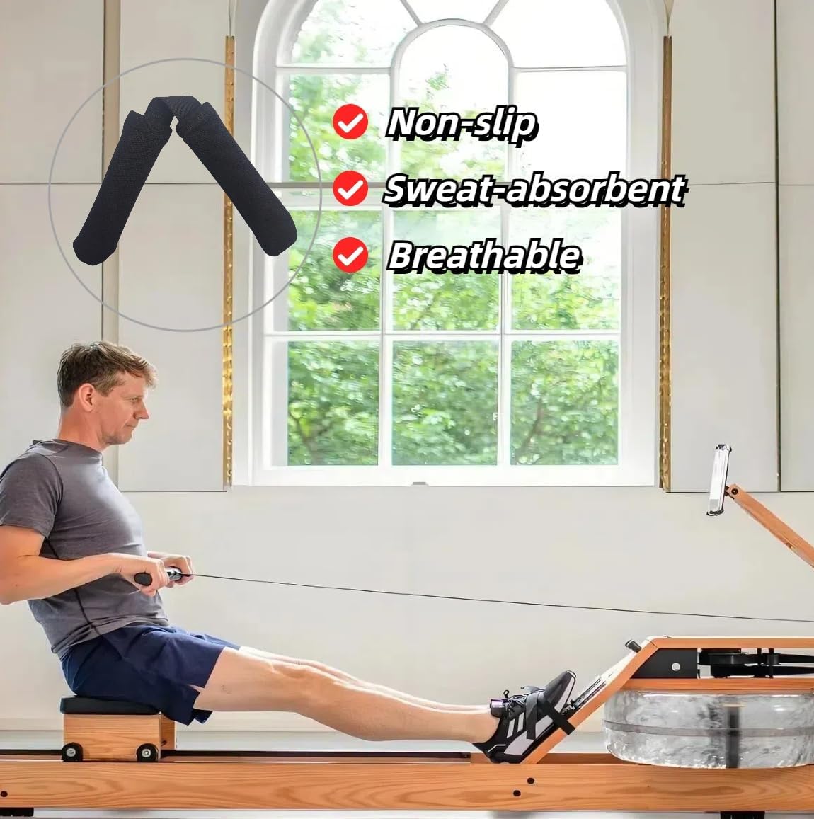 2Pcs Thickened Rowing Machine Handles Cover, Fits Most Rowing Machine, Non-Slip & Breathable Handle Cover(Black) - Image 5