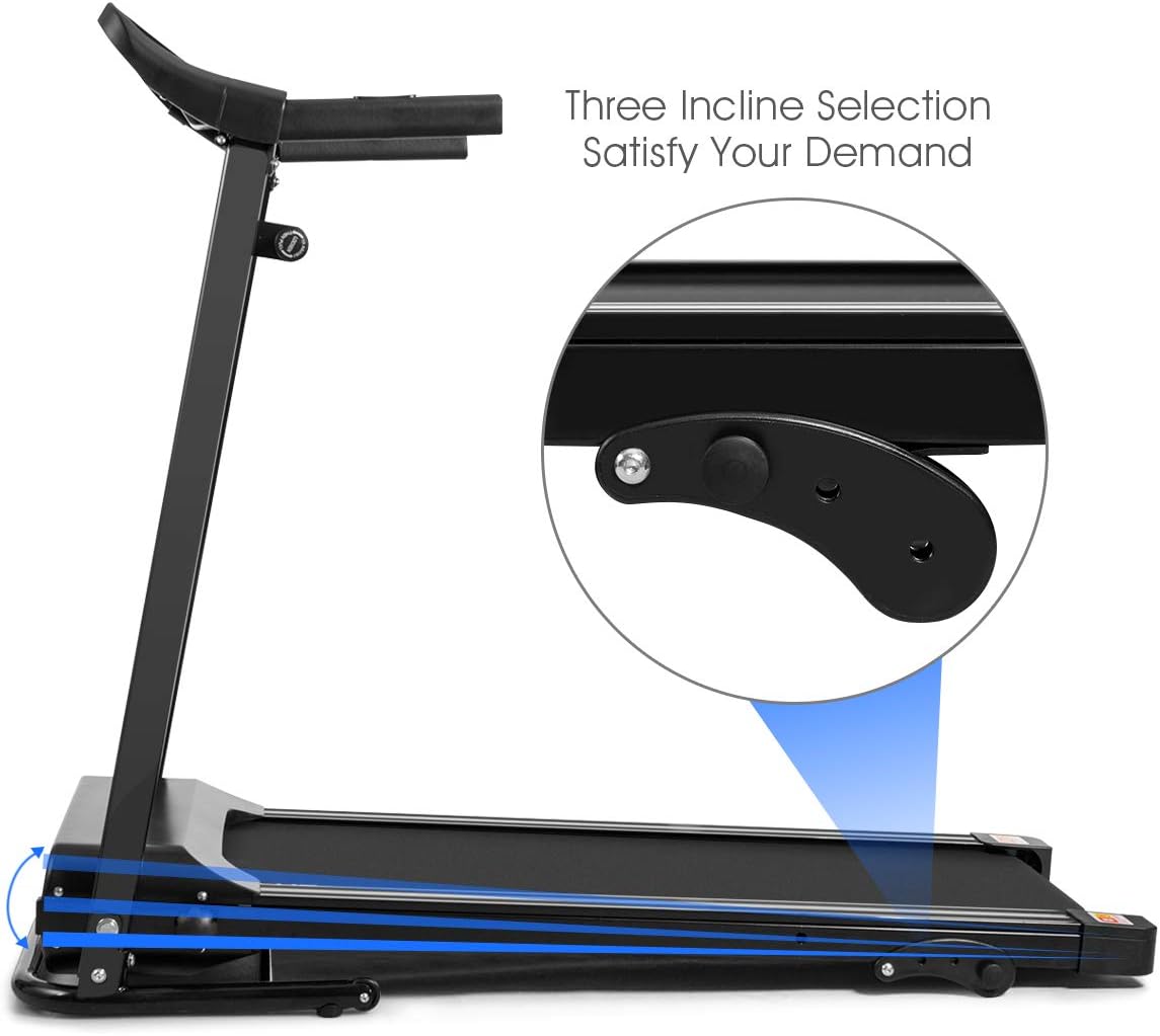 Goplus Electric Folding Treadmill, Adjustable Incline and Low Noise Design, with LCD Display and Heart Rate Sensor, Compact Running Machine for Home Office Apartment Black - Image 3