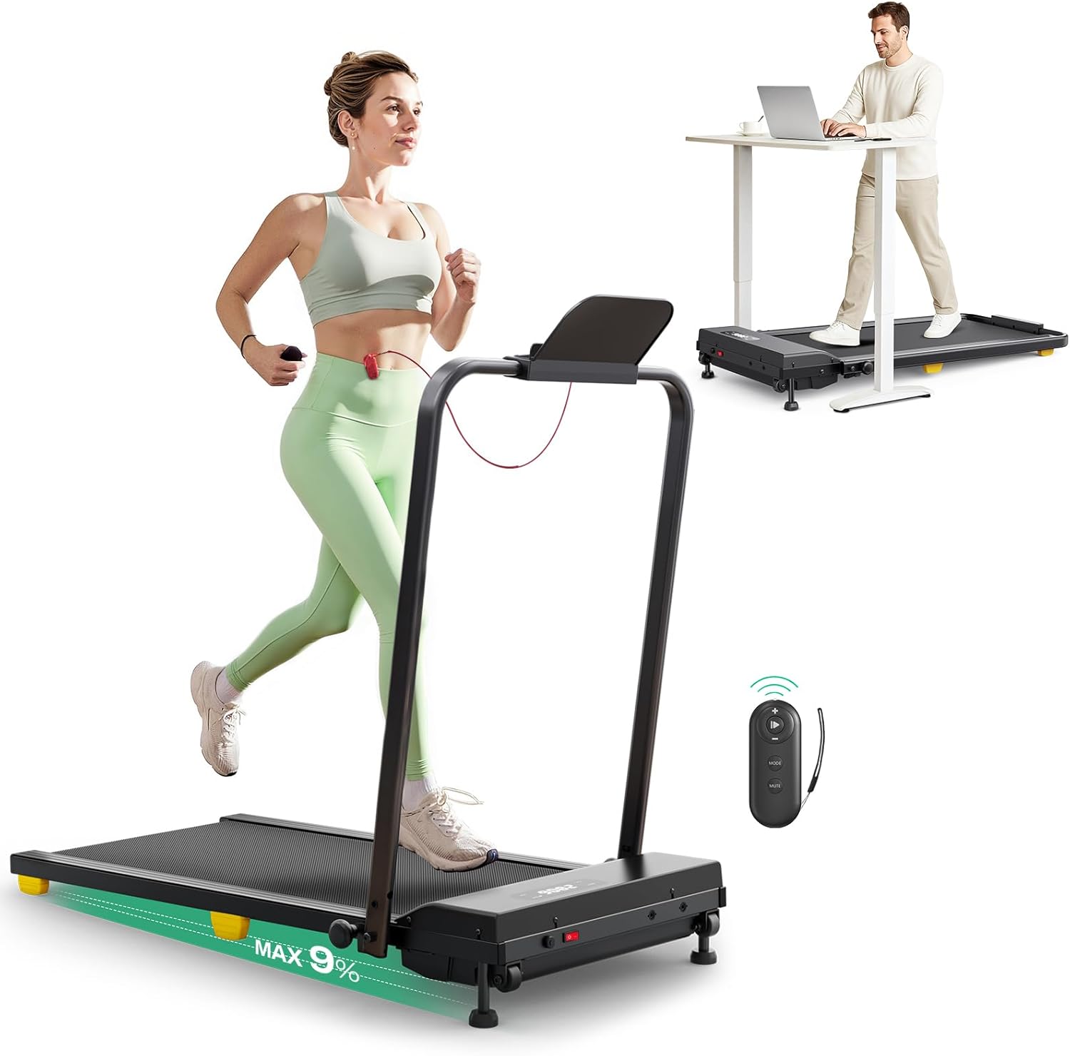 UREVO Walking Pad with Incline, 9% Incline Portable Under Desk Treadmill, 2.5 HP Walking Treadmill Pad for Home and Office, Walking Jogging Running Machine with Remote Control and LED Display