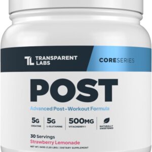 Transparent Labs Post – Post-Workout Recovery Muscle Builder with L-Glutamine, Beta-Alanine and BetaPure Betaine Anhydrous for Muscle Recovery and Muscle Building – 30 Servings, Strawberry Lemonade