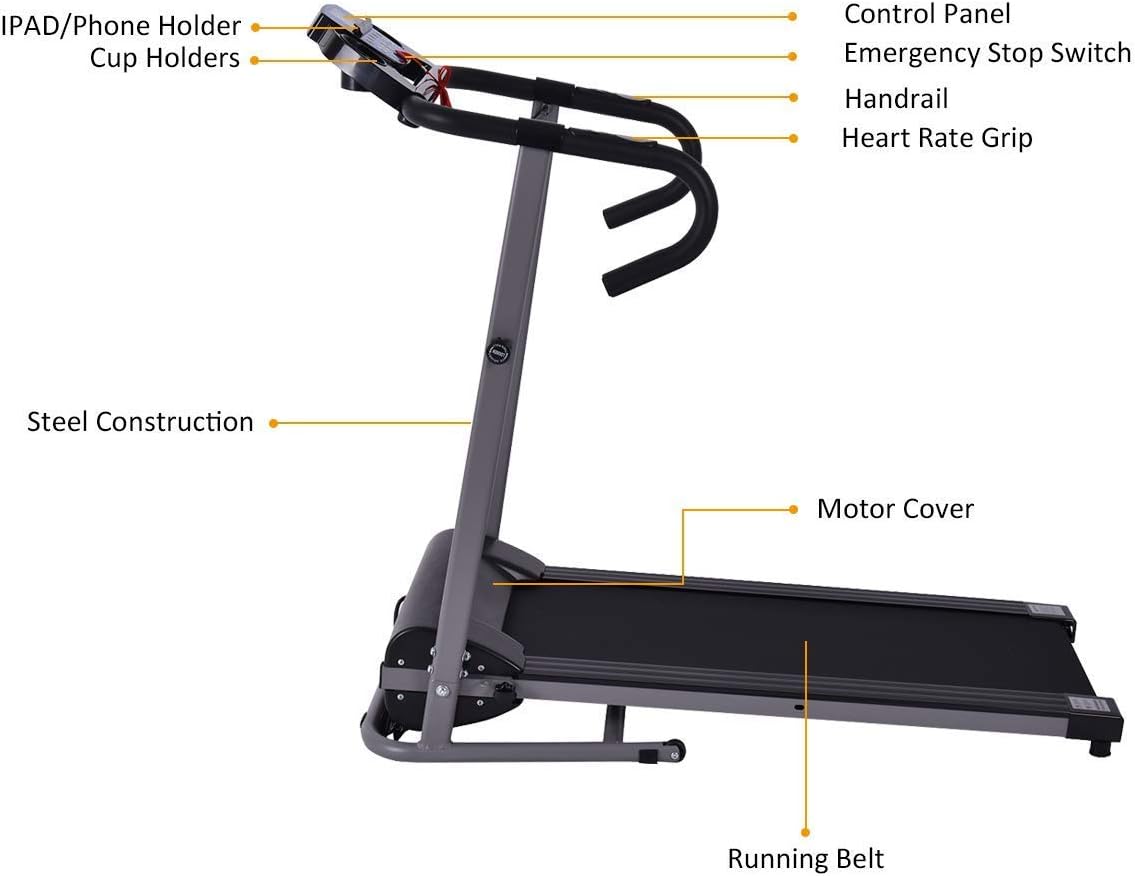 Goplus 1100W Folding Treadmill Electric Motorized Power Fitness Running Machine with LED Display and IPAD Support Perfect for Home Use(Black) - Image 3