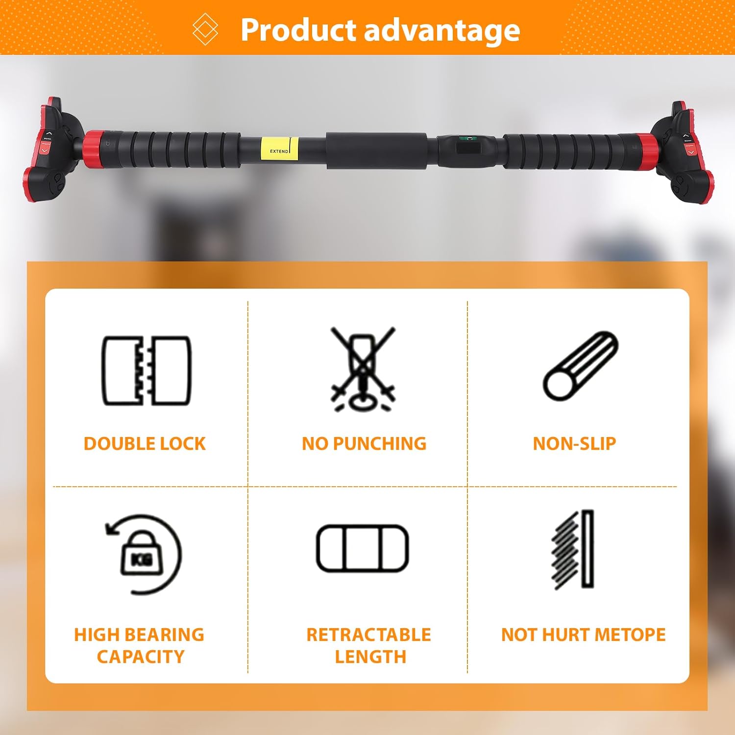 Pull Up Bar for Doorways, Strength Training Upper Body Workout Chin Up Bar with Level Meter and Adjustable Width, Portable Pull-Up Bars, No Installation Required, Max Load 440 LBS - Image 3