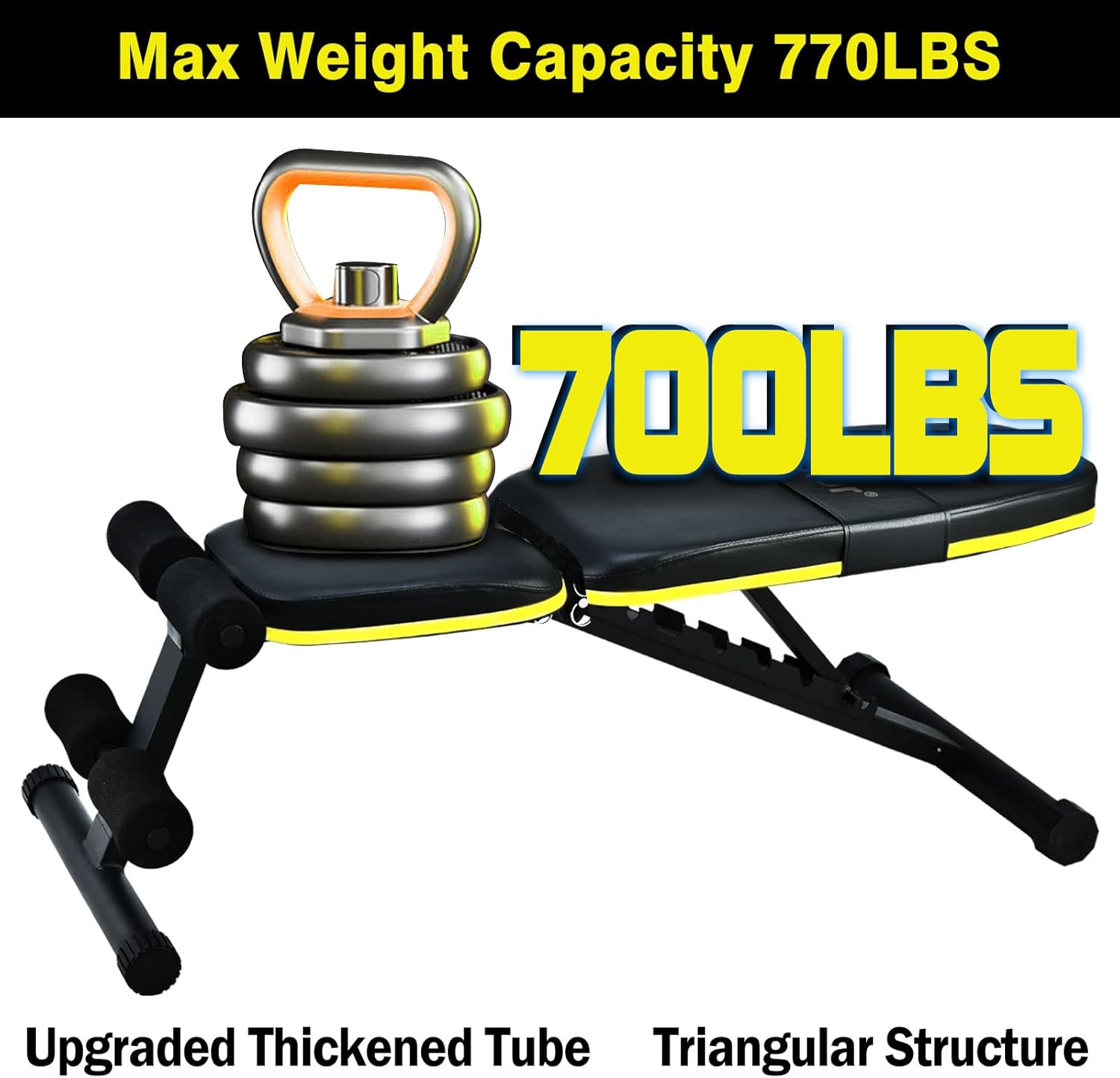 Adjustable Weight Bench, Foldable Workout Benches for Home Gym, 10 Backrest Position Exercise Bench for Strength Training, Upgraded Thickened Steel Support Max Capacity 700LBs - Image 4