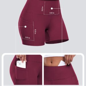 CHRLEISURE Womens Biker Yoga Shorts with Pockets: High Waisted Tummy Control Spandex Workout Athletic Gym Shorts 4 Packs