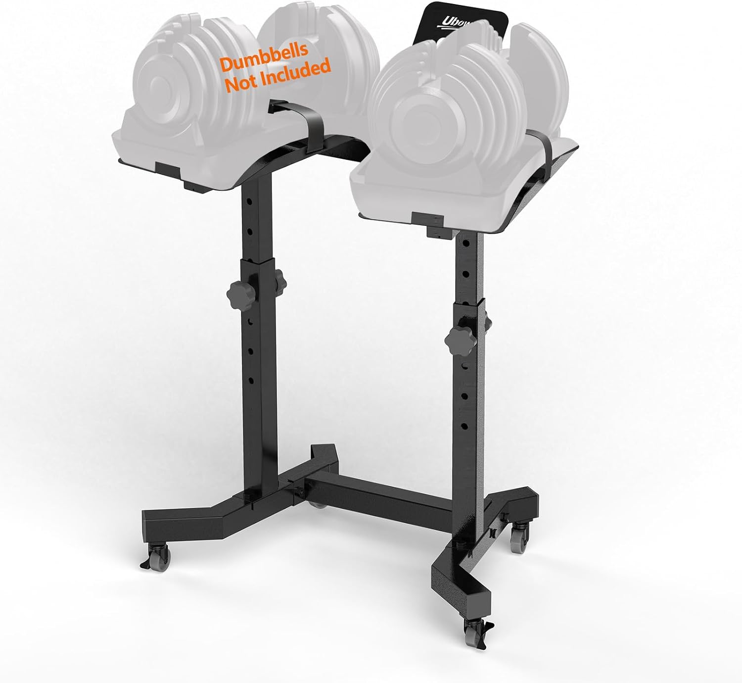 Uboway Adjustable Dumbbell Stand- Dumbbell Rack with 4 Level Height Adjustment, Weight Stand for Dumbbells with Tablet Holder and Wheels, Hand Weight Rack for Adjustable Dumbbell Set, Home Gym Fitness(Bonus Foot Pads)