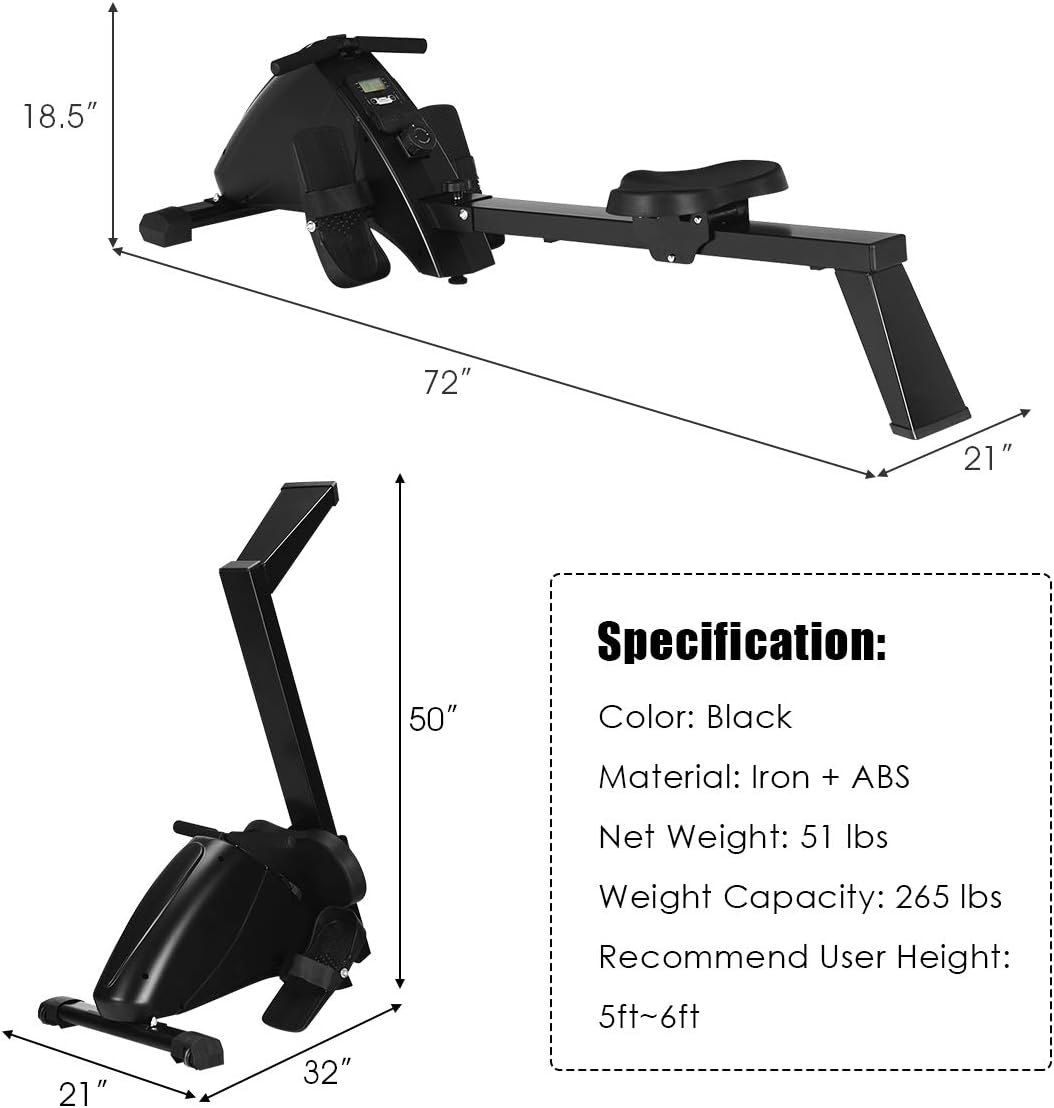 GYMAX Magnetic Rowing Machine, Foldable Rower with Digital Monitor & 10 Level Adjustable Resistance, Quiet Operated Fitness Rower for Home/Office/Apartment - Image 6