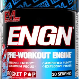 EVL Intense Pre Workout with Creatine – ENGN Energizing Pre Workout for Men Powder Drink for Lasting Energy Focus and Recovery – with Beta Alanine Caffeine and L Theanine – Rocket Pop