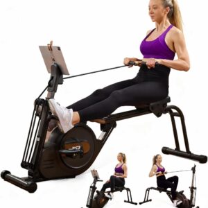 Rowing Machine, 3 in 1 Rower with 6-Level Adjustable Height & 8-Level Resistance, Dual Slide Rail System, Supports Up to 350 lbs, Row Machine for Home Exercise