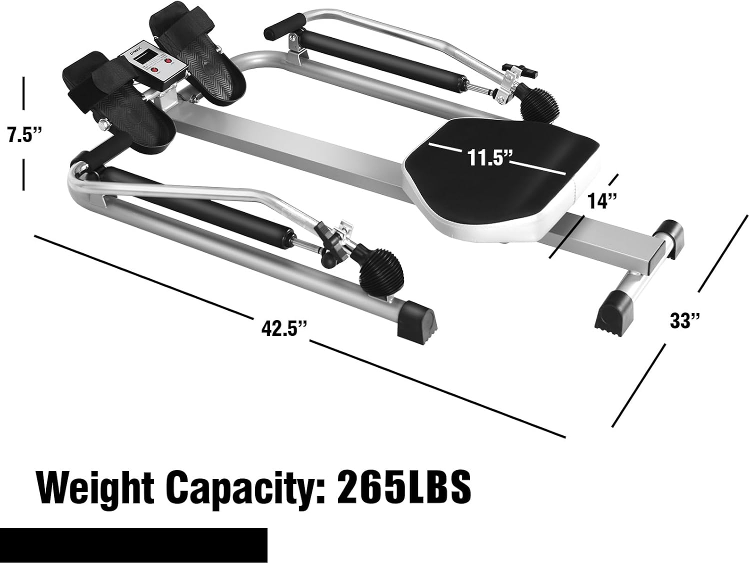 GYMAX Rowing Machines for Home, Hydraulic Rower with LCD Monitor, Adjustable Resistance up to 110LBS & Large Cushioned Seat, 265LBS Quiet Rowing Machine for Aerobic Workout Exercise Fitness - Image 5