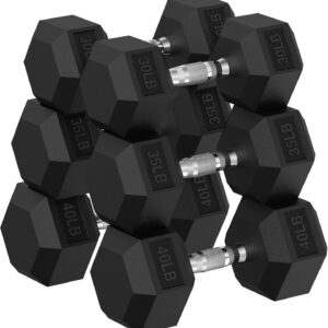 Hex Dumbbell Set, 30-480 lb Set Rubber Encased Exercise & Fitness Dumbbells, Weights Dumbbells Set, Hand Weight for Strength Training