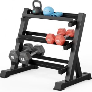 YOLEO Dumbbell Rack – 3 Tier & 5 Tier Compact Weight Rack for Dumbbell, Kettlebell, Barbell, Heavy Duty Weight Storage Organizer, Space-Saving Dumbbell Storage Stand Holder for Home Gym – 1100LBS Capacity (Rack Only)
