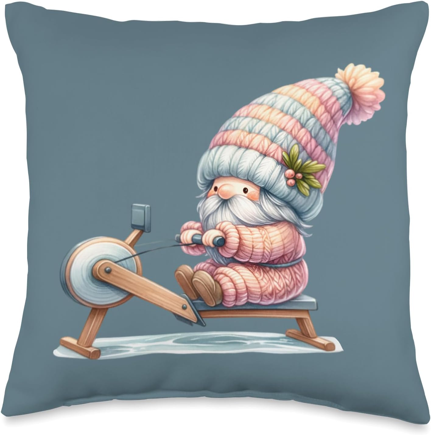 Working Out Gnome On Rowing Machine For Women Funny Fitness Throw Pillow