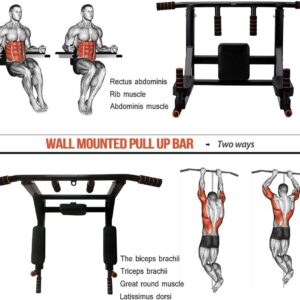 STARBRILLIANT Pull Up Bar Wall Mounted Chin Up Bar Wall Mount Multifunctional Dip Station for Indoor Home Gym Workout,Power Tower Set Training Equipment Fitness Dip Stand Supports to 440 Lbs