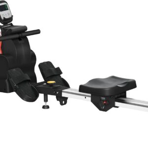 GOWE Water Rowing Machine, Foldable Rower Machine with Adjustable Resistance, Wheels, LCD Monitor and Tablet Holder for Home Cardio Training, Blue