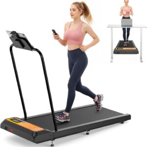 Walking Treadmill Pad with Incline and Handle Bar, Silent and Foldable Fitness Equipment, Treadmill with 4-in-1 Modes, Easy Assembly, Portable Home Gym Equipment (Yellow)