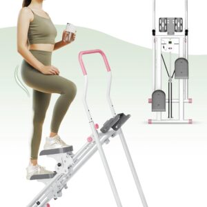 PAETA Foldable Stair Stepper for Home, 350LBs Quiet Stair Climber with LCD Monitor and Adjustable Handlebar – Cardio Exercise Machine at Home for Women