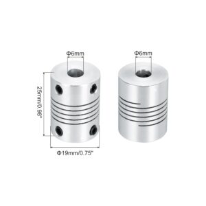 uxcell 4Pcs 6mm to 6mm Aluminum Alloy Shaft Coupling L25xD19 Flexible Coupler Beam Stepper Motor Joint Connector for 3D Printer CNC Machine DIY Encoders and Motors Shaft,Silver