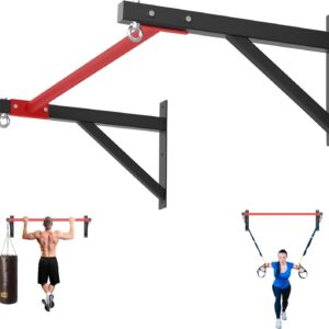 Pull Up Bar Wall Mounted, Heavy Duty 650 lbs Capacity Chin Up Bar, 48″ Multi-Grip Strength Training Pull-up Bars, for Home Gym Garage/Backyard Total Body Workout, Ease Of Use Mounting (Red)