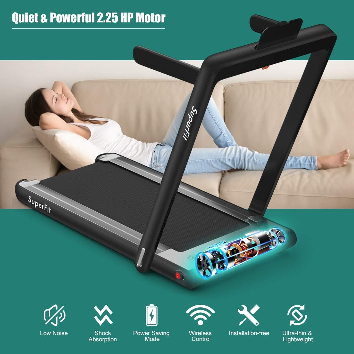 GYMAX Walking Pad, 2.25HP Dual Display Foldable Treadmill for Home with Remote/Smart App Control, Portable Compact Treadmill for Office Under Desk, Folding Running Machine for Small Spaces - Image 8