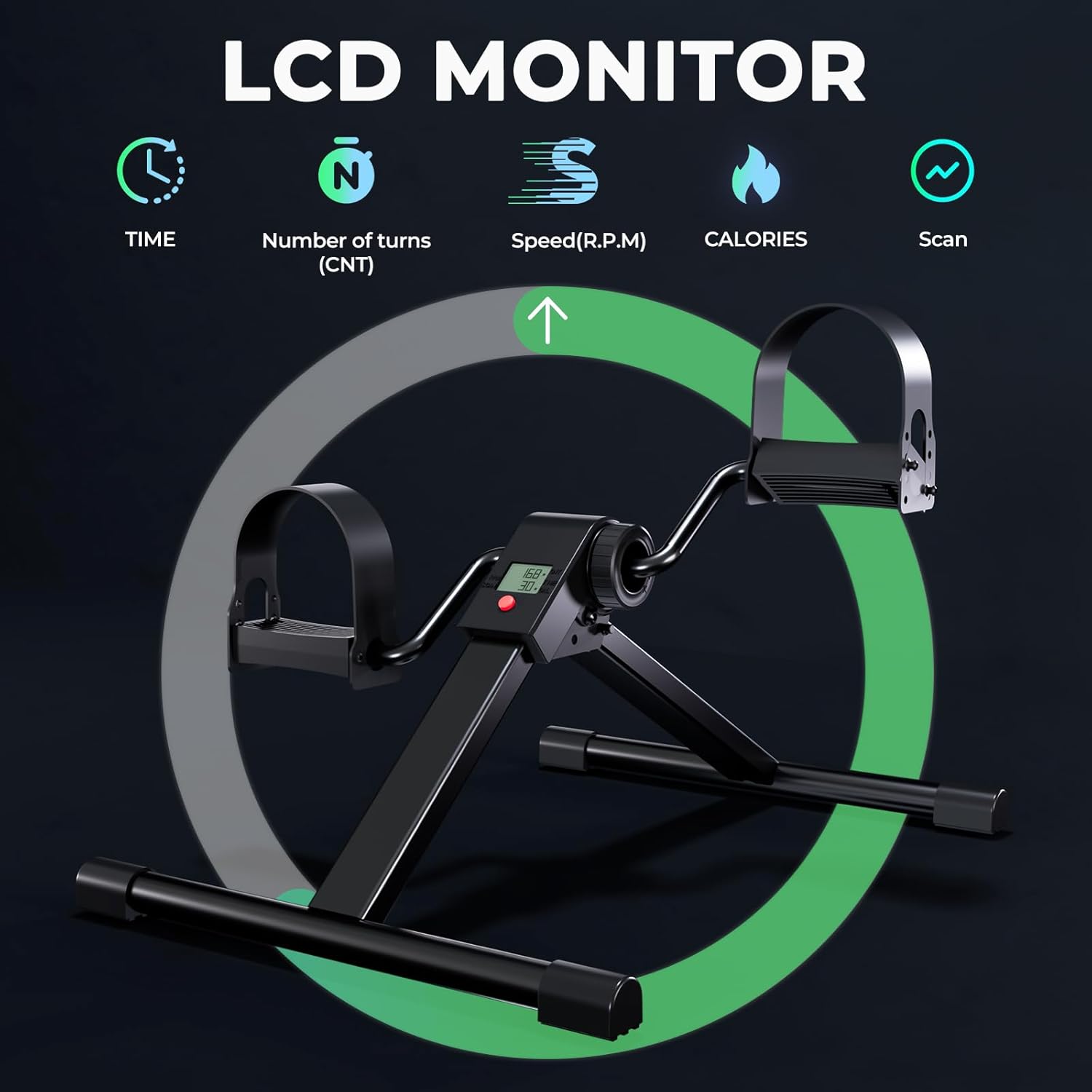 Folding Pedal Exerciser Under Desk Bike, Mini Exercise Bike for Arm/Leg Workout, Under Desk Cycle with Adjustable Resistance, Foot Exercise Machine with LCD Monitor - Image 4